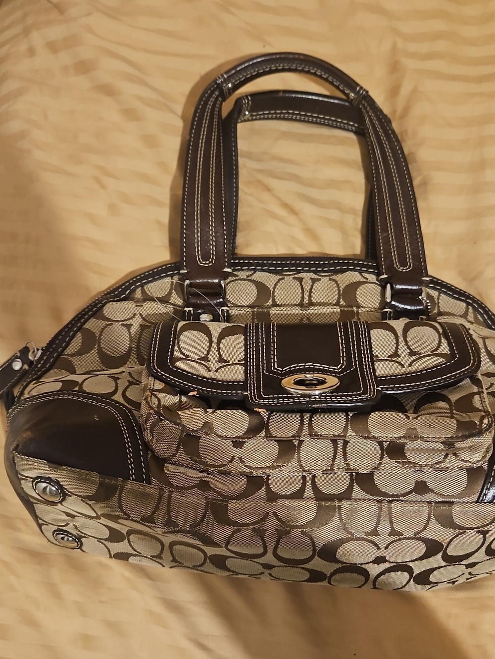 Coach Signature Canvas Satchel in Beige and Brown
